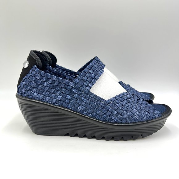 Bernie Mev Womens Halle Black Blue Woven Open Toe Wedges Sandals